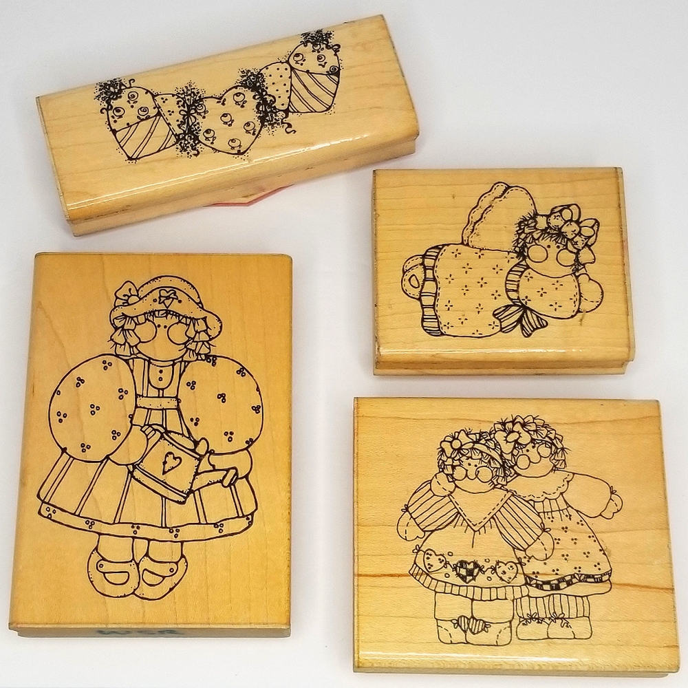 D.O.T.S. Vintage Country Wooden Rubber Stamp Lot- Angel- Hearts- Sisters- Girl